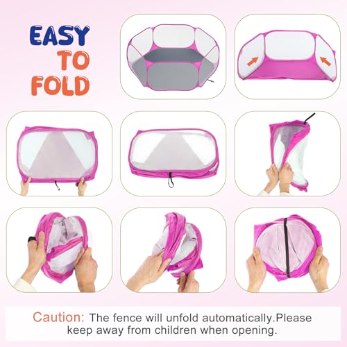 Pawaboo Small Animals Playpen with Pad, Waterproof Small Pet Cage Tent with Reusable Pad, Portable Outdoor Yard Fence for Chick/Kitten/Puppy/Guinea Pig/Rabbits/Chinchillas, Pink + Gray - color: Pink + Gray