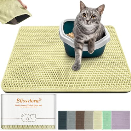 Waterproof Cat Litter Mat - New 24x16 Inch Honeycomb Double Layer Traps Litter, Waterproof & Non-Slip Floor Protector, Easy Clean, Odor-Free, Cream - color: Cream