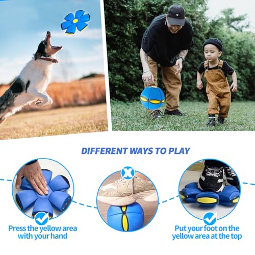 2PCS Magic Bouncing Ball, Magic Meta - Ball, Children's Magic Bouncing Balls, Doggy Disc Ball, Flying Saucer Ball, Parent-Child Interaction with Lights for Indoor & Outdoor Play Green and Blue