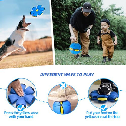 2PCS Magic Bouncing Ball, Magic Meta - Ball, Children's Magic Bouncing Balls, Doggy Disc Ball, Flying Saucer Ball, Parent-Child Interaction with Lights for Indoor & Outdoor Play Green and Blue