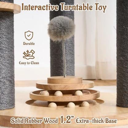 Modern Cat Tree Tower with Scratching Post, 61.5in Tall Cat Tree for Indoor Cats, Multi-Level Solid Wood Cat Furniture with Cozy Cat Beds, Cat Condo, Hammock, Capsule Nest, Turntable Toy, Gray - color: 61.5"-V-Gray