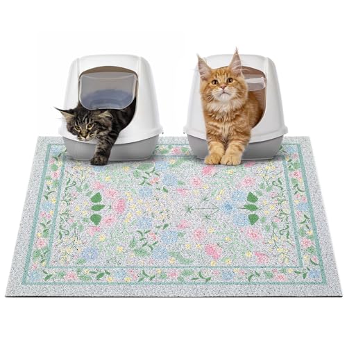 Glittme Cat Litter Mat with Non-Slip Bottom Litter Box Mat 33"X22" Litter Trapping Mat Easy to Clean Washable Cat Food Mat for Kitty,L - color: Blue-pink, size: 33"x22"