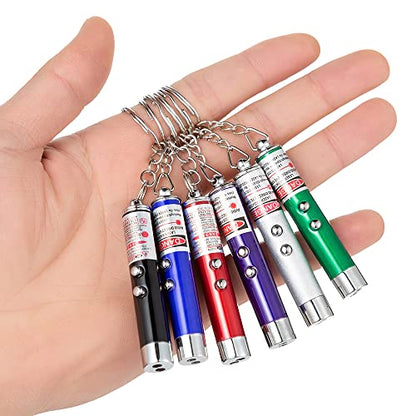 6 PCS Cat Toys Laser Pointer Mini Keychain Laser Pointer LED Flashlight Dog Laser Toy Pet Remote Control Laser (6 Pcs Pack A)
