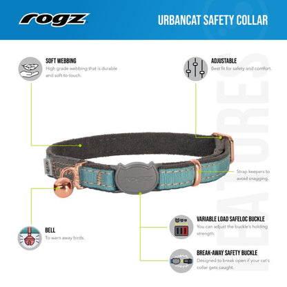 Rogz Urban Cat Collar Gold Rush with Break-Away Safety Buckle - color: Gold Rush