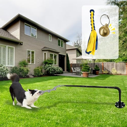 Tether Tug Outdoor Dog Toy, Interactive Exercise Game in Yard, Tether Tug with 2 Rope Toy and Bell for Large Medium Small Dog, Pull Chase and Tug of War - size: Tether Tug 39.4Inch-Black