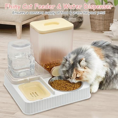 Fhiny Gravity Cat Feeder & Water Dispenser, 2 in 1 Automatic Puppy Waterer Removable Stainless Steel Food Bowls Set Self Feeding Pet Food Storage for Cat Kitten Puppy Easy Clean (Yellow) - color: Yellow-Metal Bowl