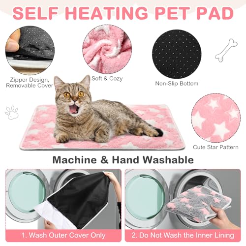 4 Pack Self Heating Cat Bed Cat Self Warming Pad with Removable Cover Extra Warm Thermal Pet Pad Washable Pet Crate Mat Anti Slip Kennel for Indoor Outdoor Pets(Star,16 x 20 Inches) - size: 16 x 20 Inches