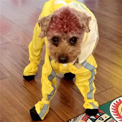 Dog Raincoat with Boots,Waterproof Dog Raincoats with Hood for Small Medium Large Dogs,Raincoat with Reflective Strap, Lightweight Rain Jacket with Leash Hole (Yellow Flower, X-Small) - color: Yellow Flower, size: XS (1-3lb)