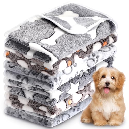 HunnmingRe 6 Pcs Puppy Blankets for Small Dogs Super Soft Flannel Pet Washable Blankets with Cute Paw Print 23x16'' Warm Sleep Mat for Dogs Puppy Cat