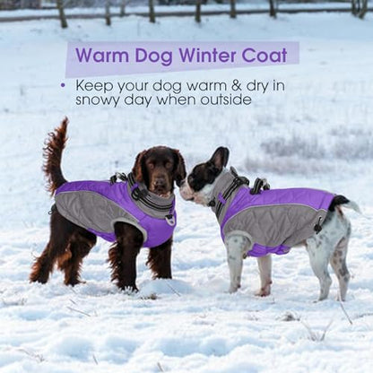 Zippered Small Dog Winter Coat, Turtleneck Reflective Fleece Jacket, Water Resistant Warm Dog Clothes with Buckles & D Ring for Leash and Name Card - S Purple - color: Purple, size: Small