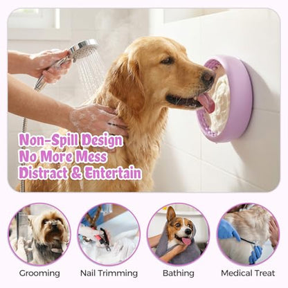 Slow Feeder Dog Bowls for Liquid Treats, Non-Slip Interactive Anxiety Relief Freeze Dog Lick Bowl, Yogurt Pup Lick Toy, Enrichment Treat Dietary Supplement/Post-Op Nutrition (Purple, L) - color: Purple