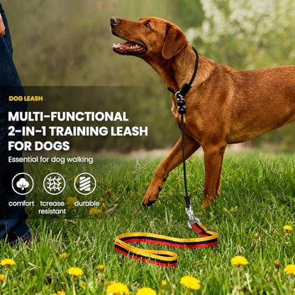4 FT Heavy Duty Dog Leash with 2 Padded Handles (Traffic Handle & Easy Snap Hook), Reflective Walking Lead for Large, Medium & Small Dogs (1" Wide, Black)