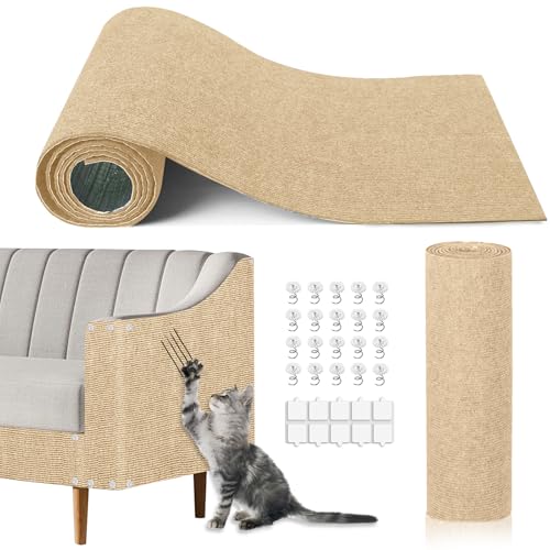 Cat Scratch Mat,118.5"x15.9" Trimmable Self-Adhesive Cats Scratch Carpet,Couch Protector from Cats Claw, Cat Scratch Furniture Protector, Indoor Furniture Protection for Chair, Wall, Sofa (Beige) - color: Beige