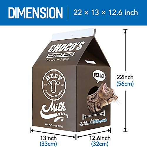 Cardboard Cat House with Scratch Pad, Corrugated Kitten Hideaway Cave, Cute Cats Condos Box, Milk Box Shape Cat Scratching House Bed, Black - color: Black Milk Box