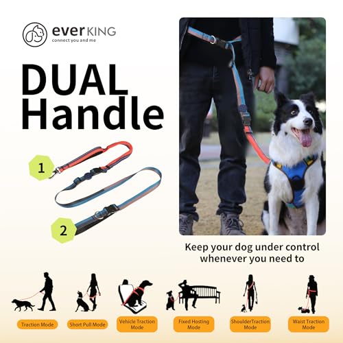 ‌EVERKING 6ft Hands-Free Dog Leash - 6-in-1 Adjustable with 360° Rotating Buckle, Night Reflective & Shock Absorbing for Large/Small Dogs (Up to 120lbs) (Dark Blue) - color: Dark blue