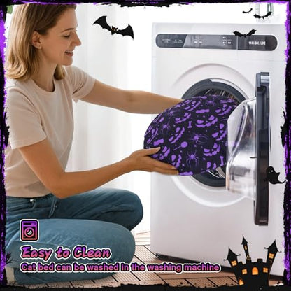 Tidjani Cat Tunnel Bed, Cat Tunnels for Indoor Cats, Foldable Cat Donut Bed with Washable Mat and Dangling Balls, Purple Bowknot, Ghost Spider Pattern Decor Pet Toys for Small Animals - style: Black Bow Ears