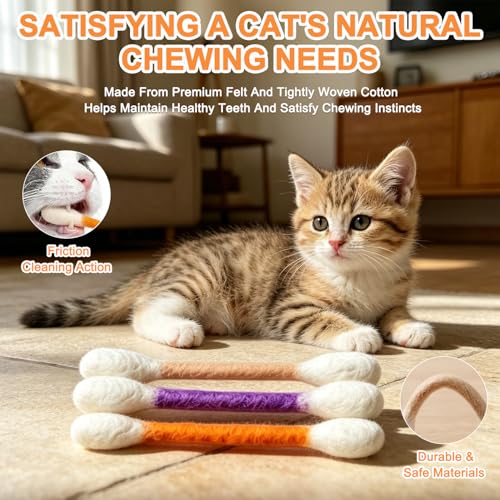 6Pack Cotton Swabs Cat Toys with Catnip,Cat Cotton Swab Toy,Giant Kitten Chew Sticks,Qtip Cat Toy,Durable Dental Teething Ropes, Big Interactive Felt Kitty Kicker Play Lover Gift Accessories (Purple) - color: Purple
