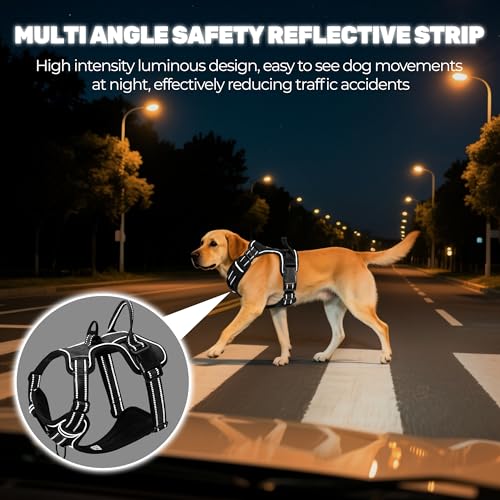 No Pull Dog Harness Escape Proof, Adjustable Reflective Dog Vest with Control Handle, No Choke Pet Harness for Medium and Large Dogs (Black, M)