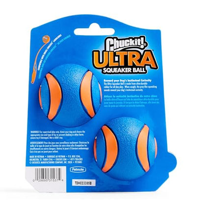 Chuckit! Ultra Squeaker Balls for Dogs, Floating Water Pet Toys, Durable Rubber Pet Toy, Bouncy Squeaky Fetch Balls For Dogs, Pack of 2, Medium (2.5") - size: Medium, style: Squeaker