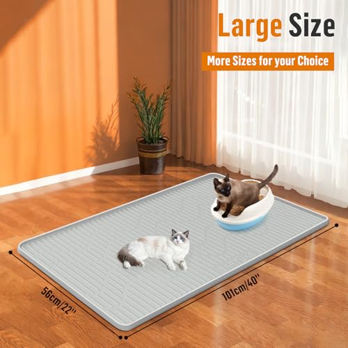 Silicone Cat Litter Mat, 40" x 22" Extra Large Cat Litter Box Mat Litter Trapping Mat for Scatter Control, Waterproof, Soft on Kitty Paws, Clean Floor (Grey) - size: 40"L x 22"W