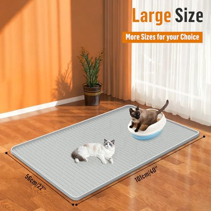 Silicone Cat Litter Mat, 40" x 22" Extra Large Cat Litter Box Mat Litter Trapping Mat for Scatter Control, Waterproof, Soft on Kitty Paws, Clean Floor (Grey) - size: 40"L x 22"W