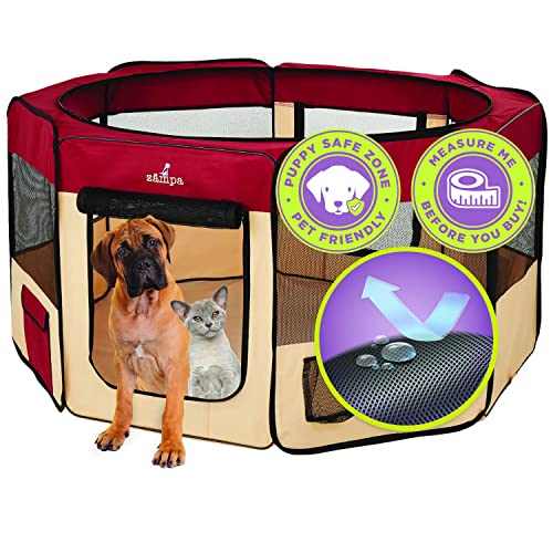 Zampa Pop Up Portable Extra Large 80"x80"x36" Playpen for Dog and Cat, Foldable | Indoor/Outdoor Pen & Travel Pet Carrier + Carrying Case | (200 * 200 * 90 CM) - color: Red, style: Extra Large (80"x80"x36")