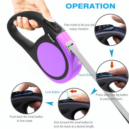 Double Retractable Dog Leash for Two Dogs Up to 110 lbs - 16 ft Coupler Leashes for Small Medium Dogs - One Locked System, Non Slip Grip, Tangle Free (Purple) - color: Purple