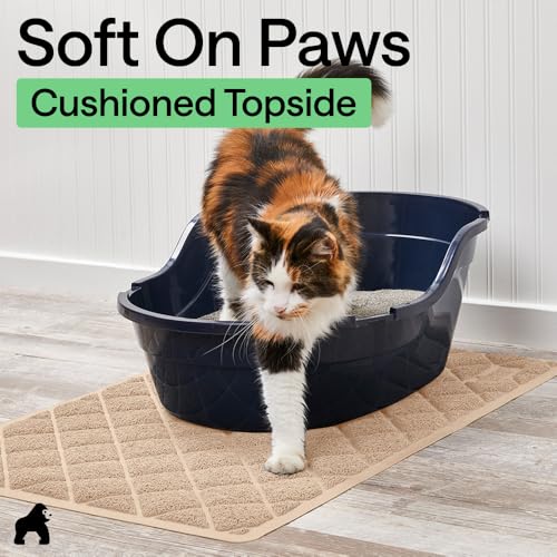 GORILLA GRIP Cat Litter Box Mat, Cushioned Coil Mesh Litter Trapping Mats, Scatter Control Supplies for Less Mess, Phthalate Free, Ultra Deep Catch Grooves, Rinse or Vacuum to Clean, 17x11 Beige - color: Beige, style: X-Small (17" x 11")