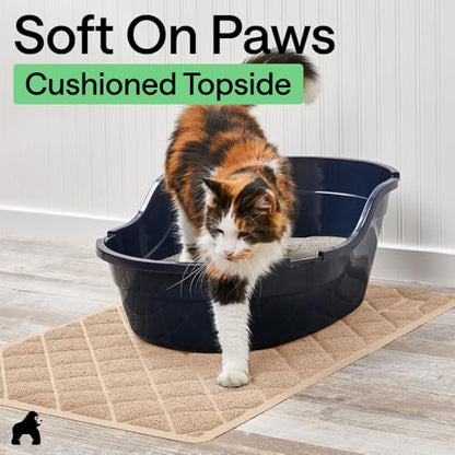 GORILLA GRIP Cat Litter Box Mat, Cushioned Coil Mesh Litter Trapping Mats, Scatter Control Supplies for Less Mess, Phthalate Free, Ultra Deep Catch Grooves, Rinse or Vacuum to Clean, 17x11 Beige - color: Beige, style: X-Small (17" x 11")