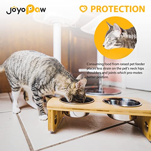 Elevated Dog Bowls, Bamboo Raised Dog Bowl for Small Dogs & Cats, with 2 Stainless Steel Bowls (4'' Tall-20oz Bowl) - color: Natural, size: Small: 4'' Tall-20oz Bowl