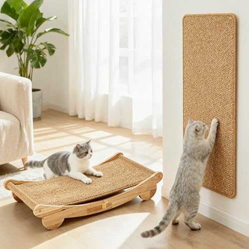 Ordora Cat Scratcher & Mat Set: 31.5" Extra Large Cat Scratch Pad&Bed – Cat Wall Scratcher Protects Sofas and Furniture – Ideal for Indoor Cats to Scratch and Rest - size: Extra Large scratcher+mat