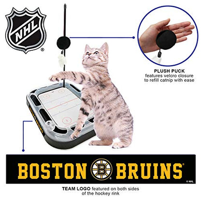 Pets First NHL Boston Bruins Hockey Field Scratching Pad with Interactive Cat Ball Bell Toy Set - color: Boston Bruins