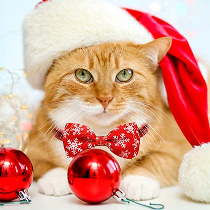 2 Pack Christmas Cat Collar with Bow Tie and Bell, Kitty Kitten Santa Claus and Holiday Snowflake Collar for Boys and Girls - color: Christmas Santa Snow