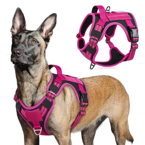 rabbitgoo Tactical Dog Harness for Large Dogs, No Pull Military Service Vest with Handle & Molle, Easy Control for Training Walking, Adjustable Reflective Straps, Black & Rose Red, L - color: Black & Rose Red, size: Large