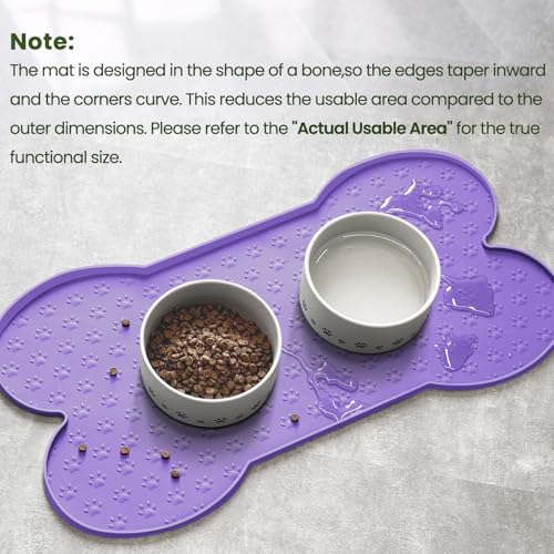 PWTAA Dog Food Mat Anti-Slip Silicone Dog Bowl Mat Thicker Pet Placemat Waterproof Cat Feeder Pad with Raised Edge Puppy Kitten Feeding Mats Suitable Small Medium-Sized Dogs Cats Eating Tray - color: Purple, size: 19.4" x 9.8"