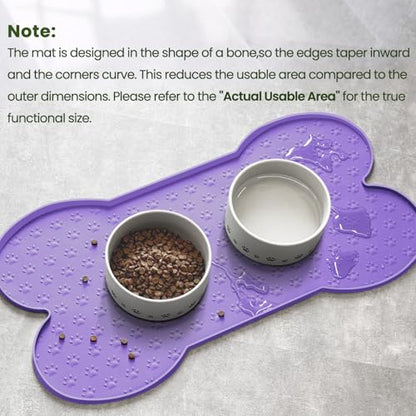 PWTAA Dog Food Mat Anti-Slip Silicone Dog Bowl Mat Thicker Pet Placemat Waterproof Cat Feeder Pad with Raised Edge Puppy Kitten Feeding Mats Suitable Small Medium-Sized Dogs Cats Eating Tray - color: Purple, size: 19.4" x 9.8"