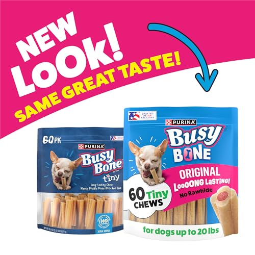 Purina Busy Bone Adult Toy Breed Dog Chew Bone Treats, Tiny - 60 ct. Pouch - size: 2 Pound (Pack of 1)