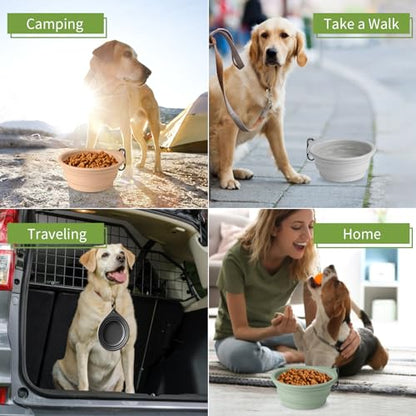 Dog Bowl Pet Travel Collapsible Bowls 2 Pack, Portable Foldable Cats Dogs Water Dish Puppy Bowl for Walking Parking Traveling, Silicone One-Piece Molded Rim No Fall Off or Crack BPA Free - color: Light grey + khaki