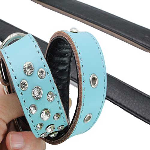 Rhinestones Dog Collar, Adjustable Sparkly Crystal Studded Genuine Leather Pet Dog Collar for Small and Medium Dogs (Dark Blue, M) - color: Dark Blue, size: Medium