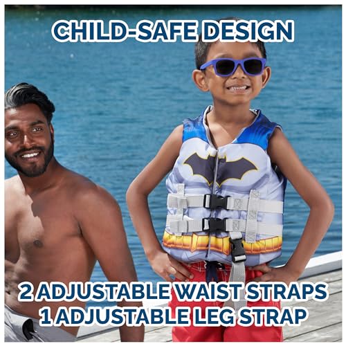 SwimWays DC Swim Trainer Life Jacket, US Coast Guard Approved Life Vest Kids Swim Vest, Pool Floats & Life Jackets for Kids 33-55 lbs, Batman - color: Life Jacket