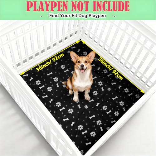Dog Playpen Bottom Pad Mat for 36" 4-Panel Playpens - Scratch & Chew-Resistant Puppy Pen Floor Mat with Hook & Loop Fasteners, Waterproof & Leakproof, Non-Slip (Black) (Playpen Not Included) - color: Black