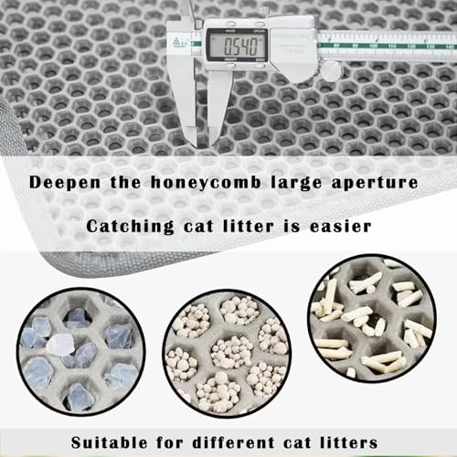 HCY&WLD Cat Litter Mat, Honeycomb Double Layer Cat Litter Trapping Mat, Waterproof Urine Proof Non-Slip, Scatter Control, Less Waste, Easier to Clean (Light Gray, 30" X 22") - color: Light Gray