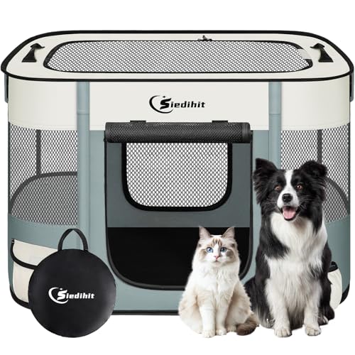 Dog Playpen,Cat Pet Puppy Pen,Portable Playpens for Dogs Indoor Outdoor Travel Camping Use,Foldable Dog Kennel Tent Crate for Rabbit Small Animals with Carrying Case (Grey, Medium) - color: Grey, size: Medium