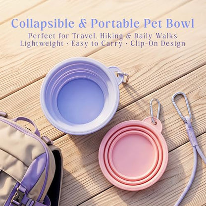 Collapsible Dog Bowls 2-Pack, Portable Travel Dog Bowl with Carabiner, Food-Grade BPA-Free Silicone Pet Food & Water Bowl for Dogs & Cats, Hiking Walking Camping (Pink and Blue) - color: Pink and blue