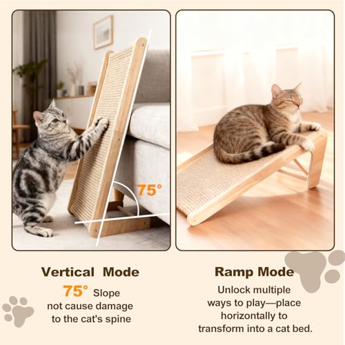 Paceray Cat Scratcher, Sisal Cat Scratcher Ramp, 27 inch L Shape Scratch Pad for Indoor Cats, Wall Furniture Protector(Large)