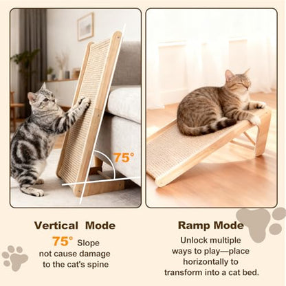 Paceray Cat Scratcher, Sisal Cat Scratcher Ramp, 27 inch L Shape Scratch Pad for Indoor Cats, Wall Furniture Protector(Large)