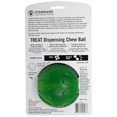 Starmark Treat Dispensing Chew Ball Tough Dog Toy, Medium/Large for Large Breeds