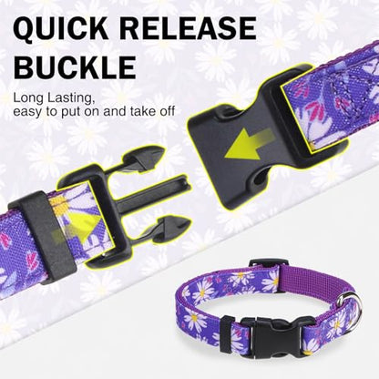 Dog Collar and Leash Set, Adjustable Dog Collars for Small Medium Dogs Boys Girls, Soft Durable Nylon Collar and Matching Leash, Cute Puppy Collars,Purple - color: Purple flower, size: Small(Neck:11.8"-16.2")