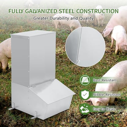 1.5 Bushel Hog Feeder, Automatic Single Door Pig Trough with Heavy Duty Galvanized Steel, Multipurpose Livestock Feeder for Supplemental Feeding and Outdoor Use (Single Door)
