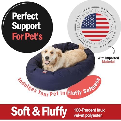 Majestic Pet 40 Inch Bagel Calming Dog Bed Washable – Cozy Soft Round Dog Bed with Spine Support for Dogs to Rest their Head - Fluffy Donut Dog Bed 40x29x9 (Inch) - Round Pet Bed Large – Blue - color: Blue